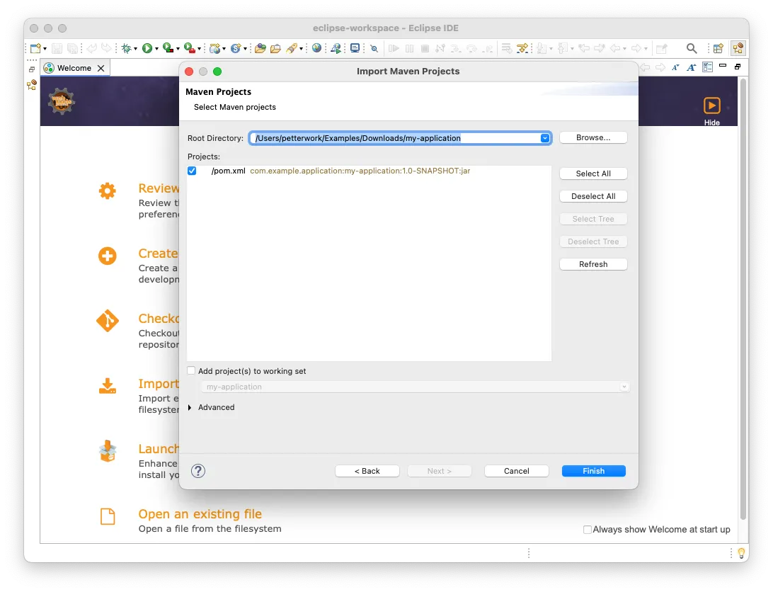 Import Maven projects dialog in Eclipse IDE