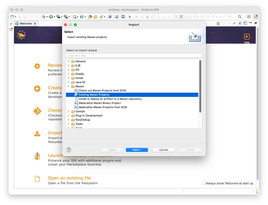Import dialog in Eclipse IDE